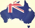 Map of Australia with Australian flag, with applied vintage wash filter. Royalty Free Stock Photo