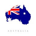 Map of Australia in Australian flag colors. Australia map with flag - outline of a state with a national flag, white background, Royalty Free Stock Photo