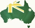 Map of Australia with Australian flag in unofficial green and gold colours.