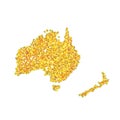 Map of Australia Backdrop plume golden texture crumbs. Gold dust scattering on a white background. Sand particles grain or sand Royalty Free Stock Photo