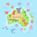 Map of Australia with cartoon animals for kids. Royalty Free Stock Photo