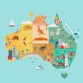 Map of Australia. Colorful landmarks Royalty Free Stock Photo