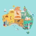 Map of Australia. Colorful landmarks Royalty Free Stock Photo