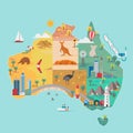 Map of Australia. Colorful landmarks Royalty Free Stock Photo