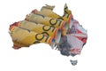 Map of Australia with Currency Texture Royalty Free Stock Photo