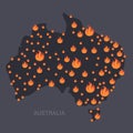 map of Australia with fire symbols bushfires seasonal wildfires global warming natural disaster concept orange flames