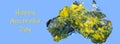 Map of Australia with flowering golden wattle tree social media banner. Royalty Free Stock Photo