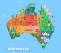 Map of Australia with landmarks of architecture Royalty Free Stock Photo