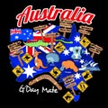 Map of Australia with nation flag and icons Royalty Free Stock Photo