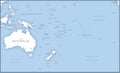 Map of Australia and Oceania with names of countries, capitals and cities