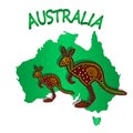 Map of Australia with two kangaroo isolated on white background. Australian continent. Australia Aboriginal day. Naidoc week. Royalty Free Stock Photo