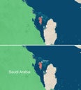 The map of Bahrain and Saudi Arabia with text, textless