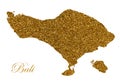 Map of Bali Island. Silhouette with golden glitter texture