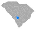 Map of Bamberg in South Carolina
