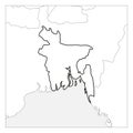 Map of Bangladesh black thick outline highlighted with neighbor countries