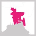 Map of Bangladesh pink highlighted with neighbor countries