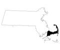 Map of Barnstable County in Massachusetts state on white background. single County map highlighted by black colour on Royalty Free Stock Photo