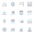 Map-based navigation linear icons set. GPS, Navigation, Directions, Wayfinding, Geolocation, Positioning, Routing line