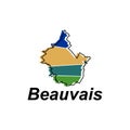 Map of beauvais vector design template, national borders and important cities illustration on white background