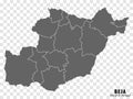 Map Beja District on transparent background. Beja District map with municipalities in gray