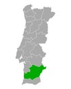 Map of Beja in Portugal