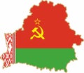 Map of Belarus with the Soviet flag. Flag of an independent European state.