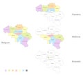 Map of Belgium divided to administrative divisions, Flanders Wallonia and Brussels