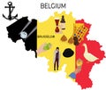 Map of Belgium vector stock illustration. Brussels. Belgian tourist attractions.