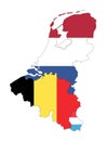 Map of Benelux with national flags of member states Royalty Free Stock Photo