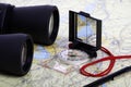 Map, Binoculars and compas -1 Royalty Free Stock Photo