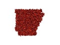 Map or boundary of Arkansas with red rice grains on a white isolated background.