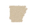 Map or boundary of Arkansas with white rice grains on a white isolated background.