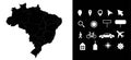 Map of Brazil administrative regions departments, icons. Map location pin, arrow, man, bicycle, car, airplane