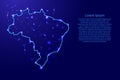 Map Brazil from the contours network blue, luminous space stars illustration