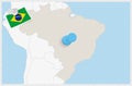 Map of Brazil with a pinned blue pin. Pinned flag of Brazil Royalty Free Stock Photo