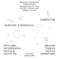 Map of the British Overseas Territories of the British Indian Ocean Territory, Gibraltar, Akrotiri and Dhekelia, and Pitcairn, He