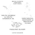 Map of the British Overseas Territories of Saint Helena, Ascension & Tristan da Cunha, the South Georgia and South Sandwich Island