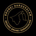 Map of Brunei Darussalam, Golden Stamp Black Background