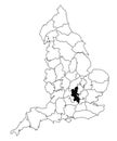 Map of Buckinghamshire County in England on white background. single County map highlighted by black colour on England