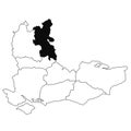 Map of Buckinghamshire in South East England province on white background. single County map highlighted by black colour on South