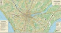 Map of Budapest, Hungary, highlighting major roads, districts, and landmarks. Royalty Free Stock Photo