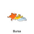 Map of Bursa illustration design. Turkey World Map International vector template