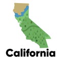 map of California shape cartoon graphic illustration cartoon style of forest and river