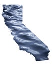 Map of California state in USA with flood water surface as background Royalty Free Stock Photo