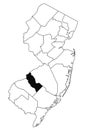 Map of Camden County in new jersey state on white background. single County map highlighted by black colour on new jersey map