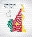 Map of Cameroon with hand drawn sketch pen map inside. Vector illustration