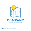 Map, Camping, plan, track, location Blue Yellow Business Logo te