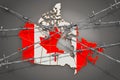Map of Canada with barbed wire, 3D rendering Royalty Free Stock Photo