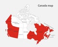 Map of the Canada in the colors of the flag with administrative divisions Royalty Free Stock Photo