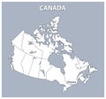 Map of Canada, detailed outline of the country on a gray background.